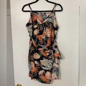 Cupshe Navy and Orange Leaf Print Mini Dress